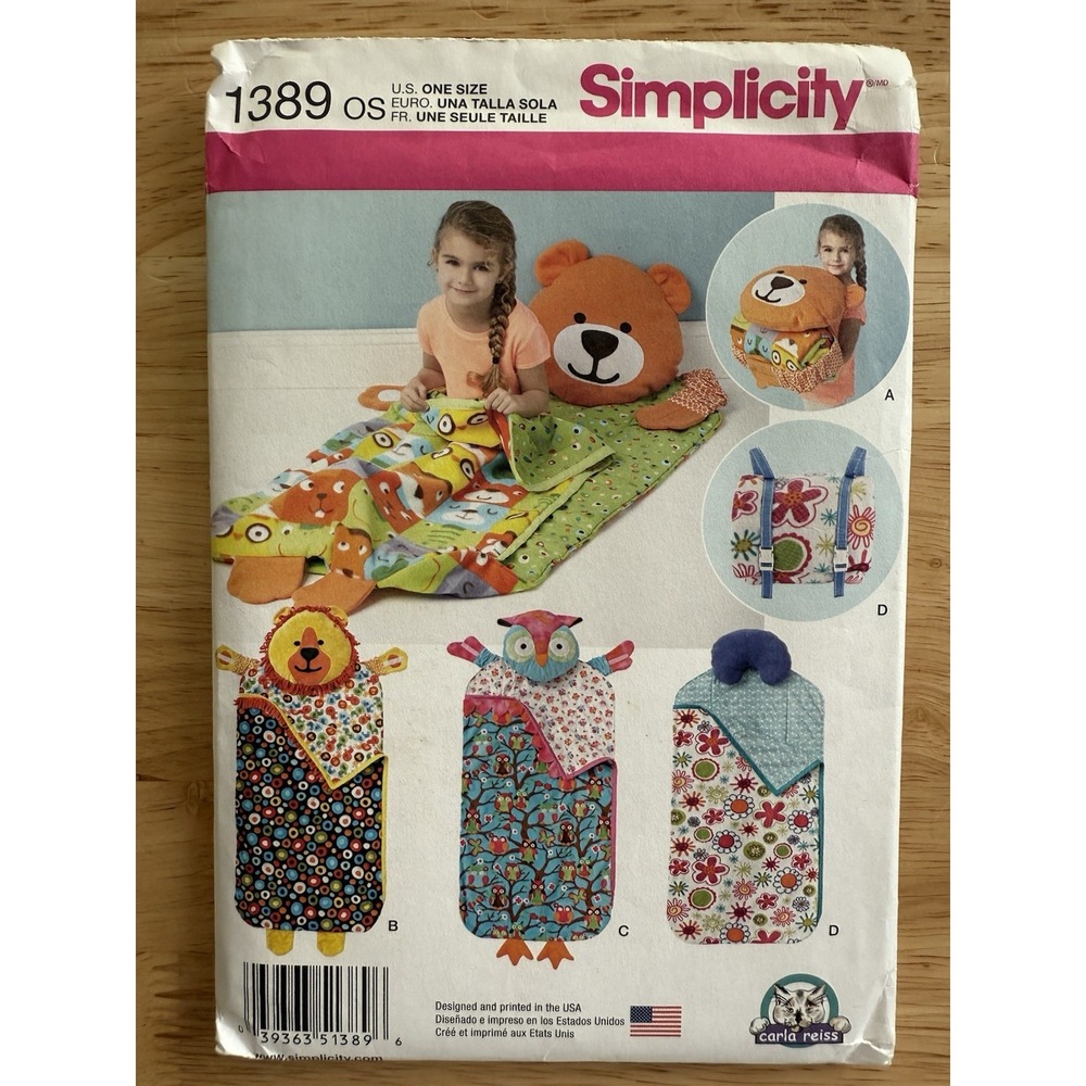 Simplicity 1389 Carla Reiss Childs Nap Packs Sleeping Bags Sewing Pattern